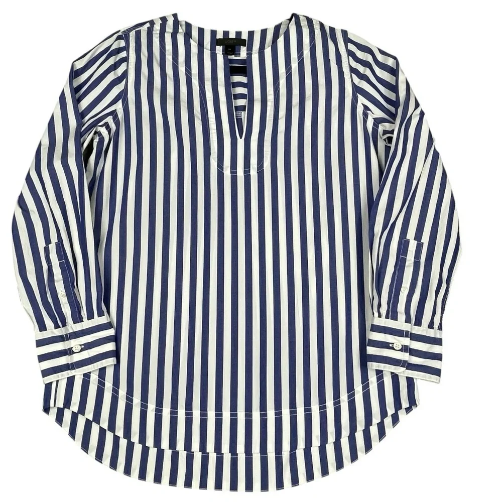 J. Crew Blue & White Striped Classic Preppy Nautical Summer Pop Over Tunic - XS